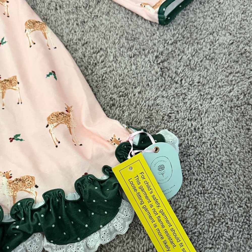 SweetHoney Pink Nightgown with Green Deer Print - Picture 2 of 3
